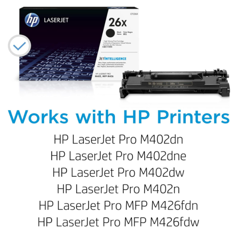 HP 26X Black High-yield Toner Cartridge | Works with HP LaserJet Pro M402 Series, HP LaserJet Pro MFP M426 Series | CF226X