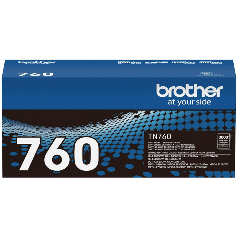 Brother Genuine TN760 High Yield Black Toner Cartridge, (For use with MFC-L2710DW MFC-L2750DW HL-L2350DW HL-L2370DW HL-L2395DW HL-L2390DW DCP-L2550DW Printers)
