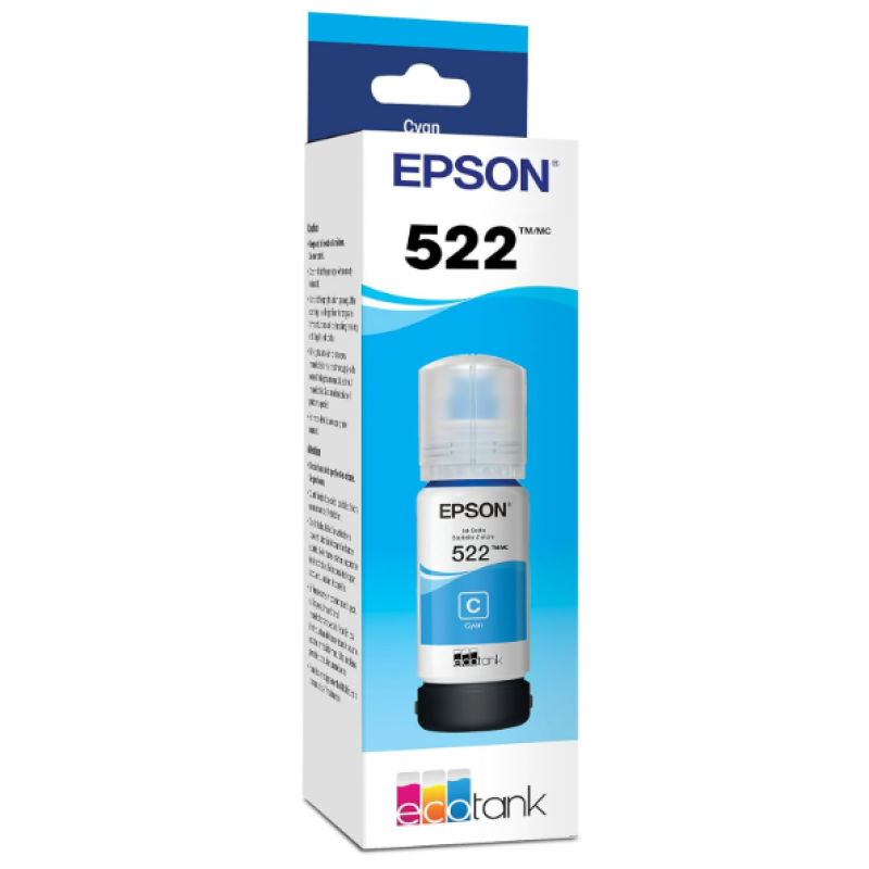 Epson 522 EcoTank Ink Ultra-high Capacity Bottle Cyan (T522220-S) Works with EcoTank ET-2400, ET-2720, ET-2800, ET-2803, ET-2840, ET-4700, ET-4800, ET-4810