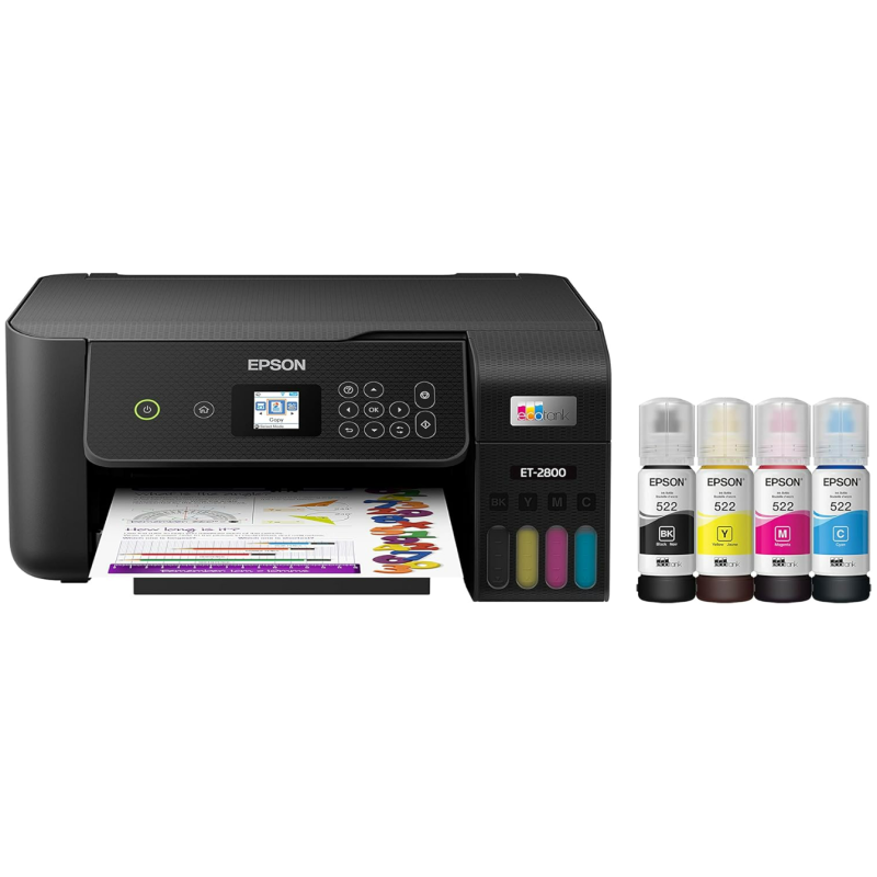 Epson EcoTank ET-2800 Wireless Color All-in-One Cartridge-Free Supertank Printer with Scan and Copy â€“ The Ideal Basic Home Printer - Black, Medium