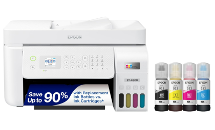Epson EcoTank ET-4800 Wireless All-in-One Cartridge-Free Supertank Printer with Scanner, Copier, Fax, ADF and Ethernet – Ideal-for Your Home Office, White