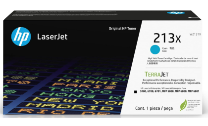 HP 213X High Yield Cyan Original LaserJet Toner Cartridge, W2131X. Works with HP LaserJet Enterprise 5700, 5800, 6700, 6701, 6800, 6801