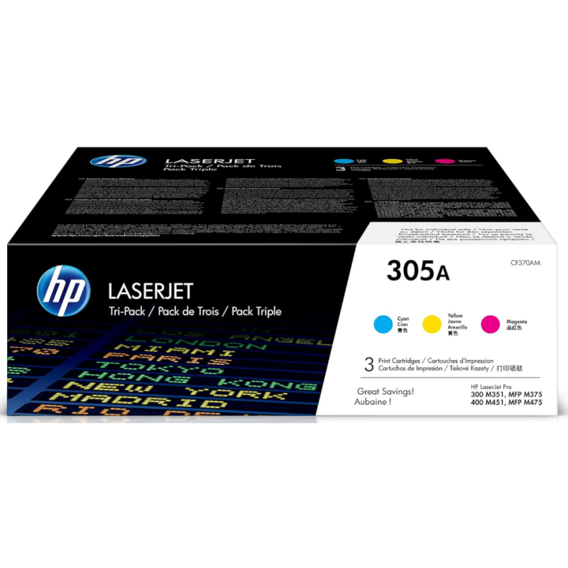 HP 305A Cyan, Magenta, Yellow Toner Cartridges for Printers (3-Pack) | Works with Series: LaserJet Pro 300 M351, 300 MFP M375, 400 M451, 400 MFP M475 | CF370AM