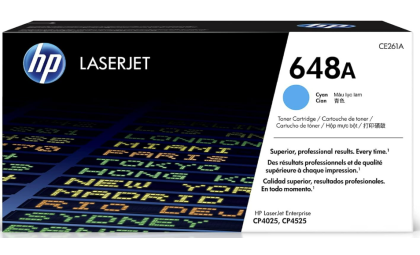 HP 648A Cyan Toner Cartridge | Works with HP Color LaserJet Enterprise CP4025, CP4525 Series | CE261A