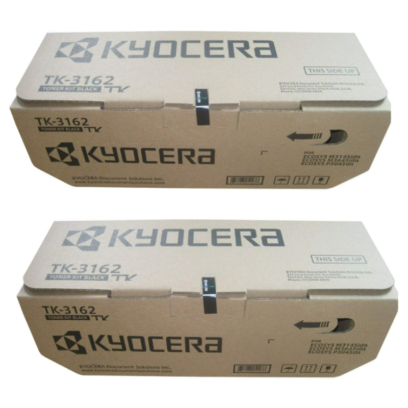 Kyocera 1T02T90US0 Model TK-3162 Black Toner Kit, Compatible with ECOSYS P3045dn Monochrome Laser Printer, Up to 12500 Pages Yield (Pack of 2)